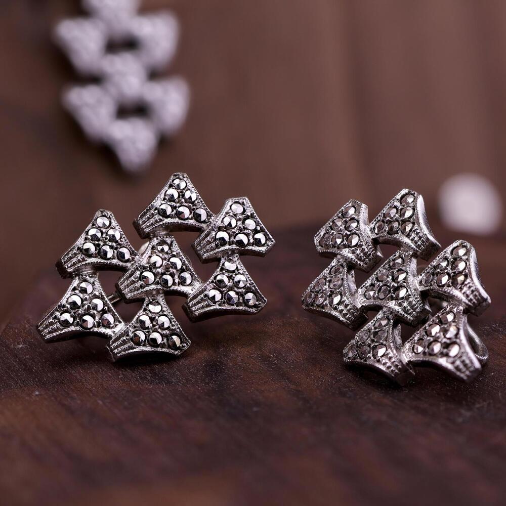 Vintage KD Kilmer & Daniel Art Deco Sterling Marcasite Necklace and Earring Set - Picture 6 of 11